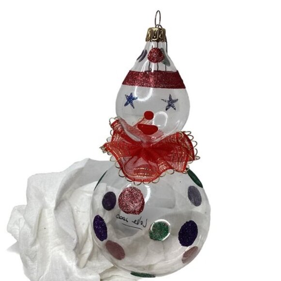 Pier 1 Blown Glass Hand Painted Clown Snowman Christmas Ornament Signed Italy - Picture 2 of 5